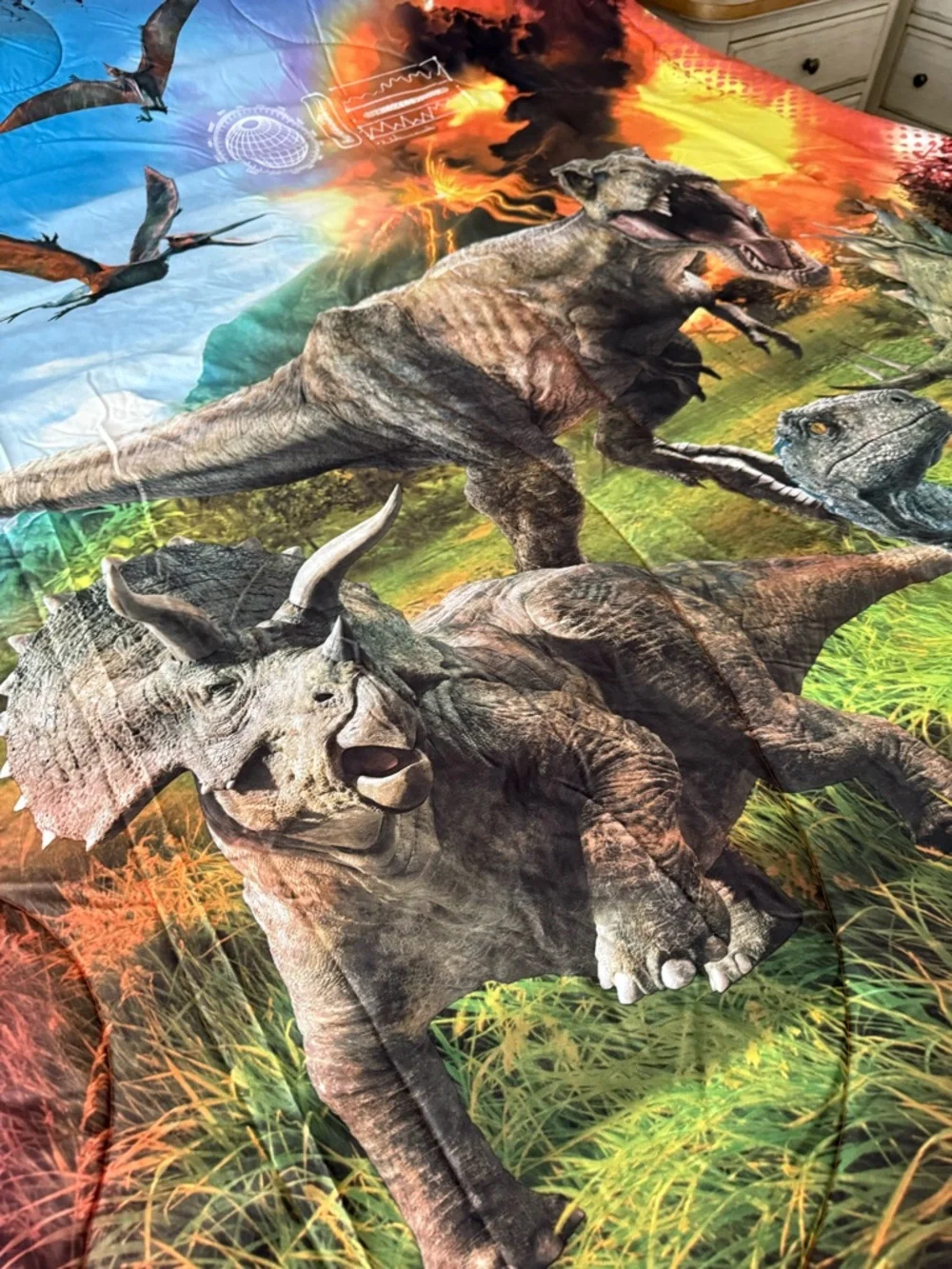 Jurassic Dinosaur Printed Comforter - Multicolor With Sheet set. Reversible.